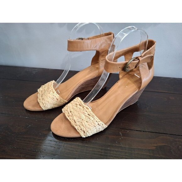 Nine West Rosling Brown Leather Open Toe Wedge Sandal/Pre-owned, Sz. 9M - Picture 3 of 9